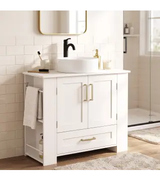 Mueble Bajo Lavabo Estantes en la Puerta Portarrollos Cajón Compartimentos Abiertos para Lavabo sin Pedestal Blanco