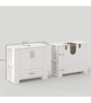 Mueble Bajo Lavabo Estantes en la Puerta Portarrollos Cajón Compartimentos Abiertos para Lavabo sin Pedestal Blanco