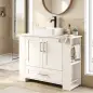 Mueble Bajo Lavabo Estantes en la Puerta Portarrollos Cajón Compartimentos Abiertos para Lavabo sin Pedestal Blanco