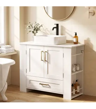 Mueble Bajo Lavabo Estantes en la Puerta Portarrollos Cajón Compartimentos Abiertos para Lavabo sin Pedestal Blanco