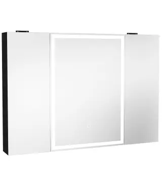 Armario de Baño con Espejo de LED Toma de Corriente 3 Puertas Antivaho Estantes Ajustables de Vidrio Templado Negro