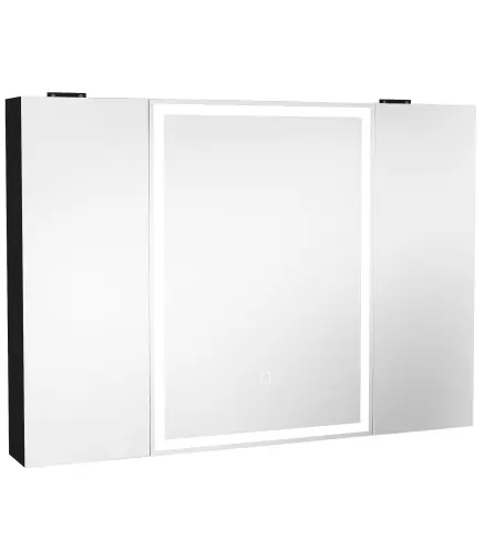 Armario de Baño con Espejo de LED Toma de Corriente 3 Puertas Antivaho Estantes Ajustables de Vidrio Templado Negro