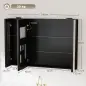 Armario de Baño con Espejo de LED Toma de Corriente 3 Puertas Antivaho Estantes Ajustables de Vidrio Templado Negro