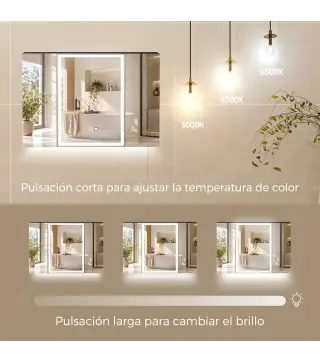 Armario de Baño con Espejo de LED Toma de Corriente 3 Puertas Antivaho Estantes Ajustables de Vidrio Templado Negro