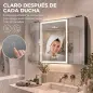 Armario de Baño con Espejo de LED Toma de Corriente 3 Puertas Antivaho Estantes Ajustables de Vidrio Templado Negro