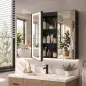 Armario de Baño con Espejo de LED Toma de Corriente 3 Puertas Antivaho Estantes Ajustables de Vidrio Templado Negro