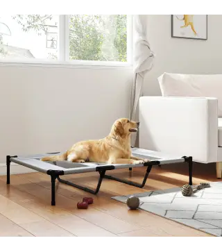 Cama Elevada para Perros Grandes Cama para Perros con Zona de Malla Transpirable y Bolsa 122x92x23 cm Gris Claro
