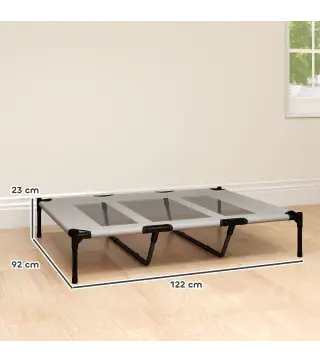 Cama Elevada para Perros Grandes Cama para Perros con Zona de Malla Transpirable y Bolsa 122x92x23 cm Gris Claro