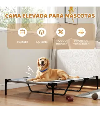 Cama Elevada para Perros Grandes Cama para Perros con Zona de Malla Transpirable y Bolsa 122x92x23 cm Gris Claro