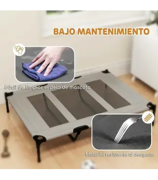 Cama Elevada para Perros Grandes Cama para Perros con Zona de Malla Transpirable y Bolsa 122x92x23 cm Gris Claro
