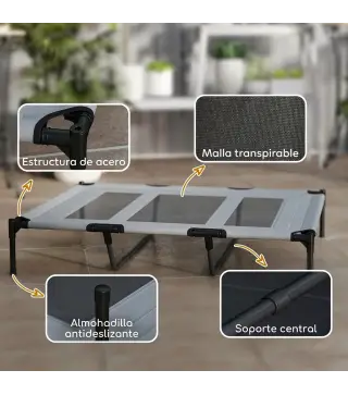 Cama Elevada para Perros Grandes Cama para Perros con Zona de Malla Transpirable y Bolsa 122x92x23 cm Gris Claro