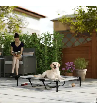 Cama Elevada para Perros Grandes Cama para Perros con Zona de Malla Transpirable y Bolsa 122x92x23 cm Gris Claro
