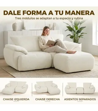 Sofá Modular en L de 2 Plazas con Otomana Reversible Sofá de Chenilla con Asiento Ancho No Requiere Montaje Crema