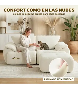 Sofá Modular en L de 2 Plazas con Otomana Reversible Sofá de Chenilla con Asiento Ancho No Requiere Montaje Crema