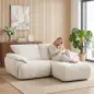 Sofá Modular en L de 2 Plazas con Otomana Reversible Sofá de Chenilla con Asiento Ancho No Requiere Montaje Crema