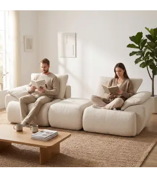 Sofá Modular en L de 2 Plazas con Otomana Reversible Sofá de Chenilla con Asiento Ancho No Requiere Montaje Crema