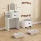 Tocador con Espejo Abatible y Espejo de Aumento Taburete Acolchado con Ruedas 2 Cajones y Balda Abierta Blanco