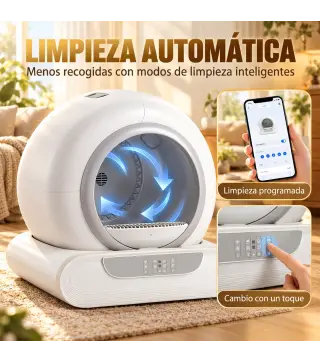 Arenero Gatos Autolimpiable 65L Control APP sin Olores Antifugas Sensores de Seguridad Entrada Baja Bolsas de Basura