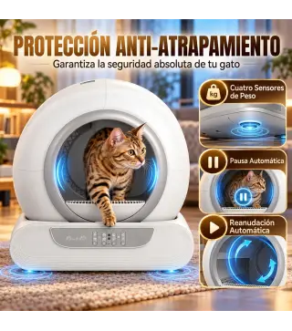 Arenero Gatos Autolimpiable 65L Control APP sin Olores Antifugas Sensores de Seguridad Entrada Baja Bolsas de Basura