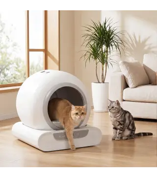 Arenero Gatos Autolimpiable 65L Control APP sin Olores Antifugas Sensores de Seguridad Entrada Baja Bolsas de Basura