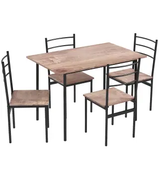 Conjunto de Comedor 5 Piezas Juego de 1 Mesa y 4 Sillas con Pies Acero para Cocina 110x70x75 cm Madera Natural y Negro