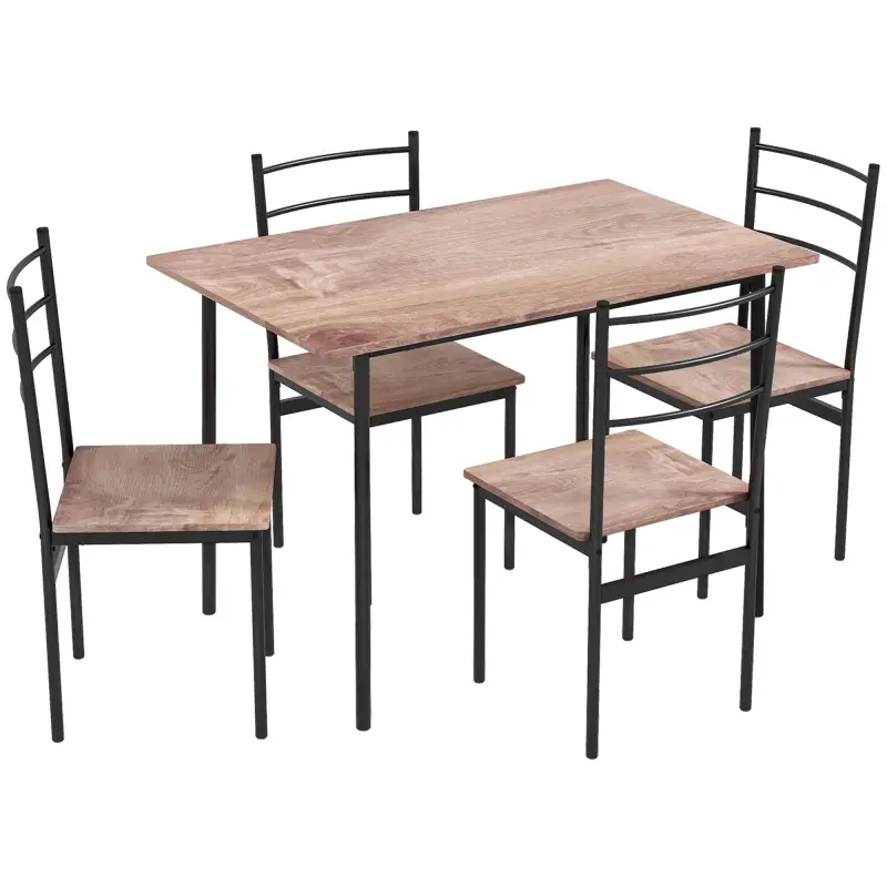 Conjunto de Comedor 5 Piezas Juego de 1 Mesa y 4 Sillas con Pies Acero para Cocina 110x70x75 cm Madera Natural y Negro Conjunto de Comedor 5 Piezas Juego de 1 Mesa y 4 Sillas con Pies Acero para Cocina 110x70x75 cm Madera Natural y Negro