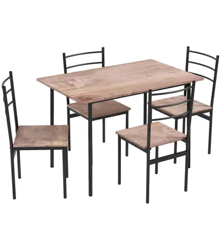Conjunto de Comedor 5 Piezas Juego de 1 Mesa y 4 Sillas con Pies Acero para Cocina 110x70x75 cm Madera Natural y Negro