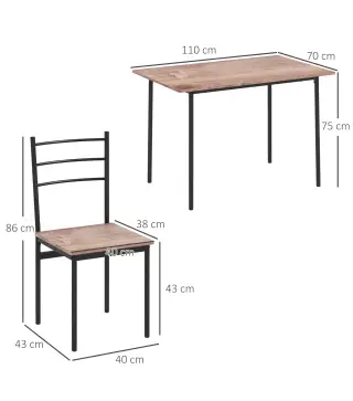 Conjunto de Comedor 5 Piezas Juego de 1 Mesa y 4 Sillas con Pies Acero para Cocina 110x70x75 cm Madera Natural y Negro