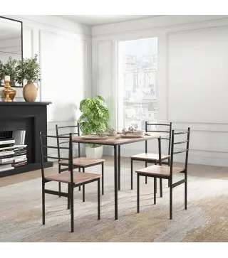 Conjunto de Comedor 5 Piezas Juego de 1 Mesa y 4 Sillas con Pies Acero para Cocina 110x70x75 cm Madera Natural y Negro