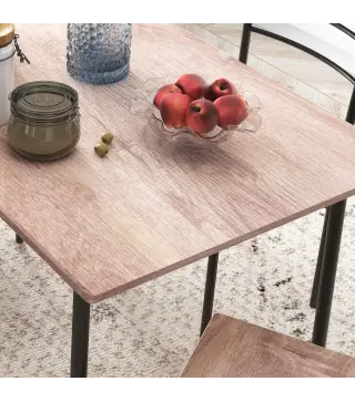 Conjunto de Comedor 5 Piezas Juego de 1 Mesa y 4 Sillas con Pies Acero para Cocina 110x70x75 cm Madera Natural y Negro