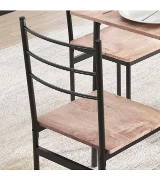 Conjunto de Comedor 5 Piezas Juego de 1 Mesa y 4 Sillas con Pies Acero para Cocina 110x70x75 cm Madera Natural y Negro