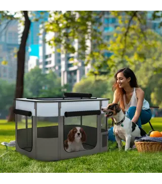 Parque para Perros y Gatos, Corralito Plegable Portátil para Cachorros Conejos y Cobayas Tela Oxford 84x64x53 cm Gris