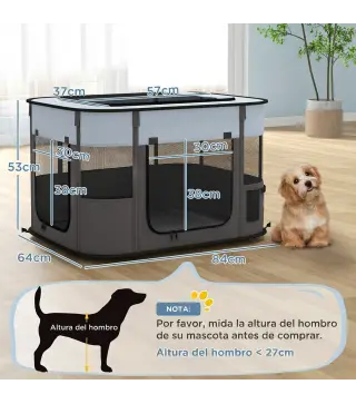 Parque para Perros y Gatos, Corralito Plegable Portátil para Cachorros Conejos y Cobayas Tela Oxford 84x64x53 cm Gris