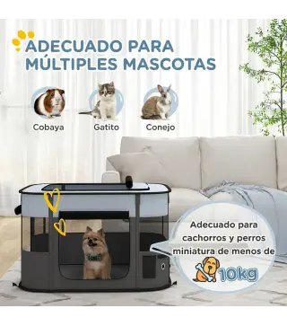 Parque para Perros y Gatos, Corralito Plegable Portátil para Cachorros Conejos y Cobayas Tela Oxford 84x64x53 cm Gris