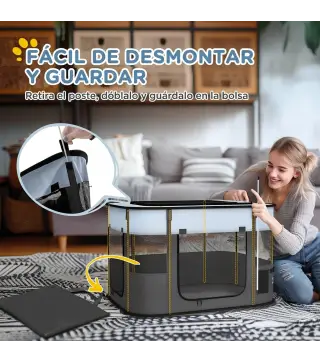 Parque para Perros y Gatos, Corralito Plegable Portátil para Cachorros Conejos y Cobayas Tela Oxford 84x64x53 cm Gris