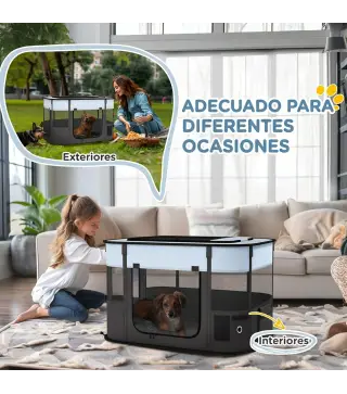 Parque para Perros y Gatos, Corralito Plegable Portátil para Cachorros Conejos y Cobayas Tela Oxford 84x64x53 cm Gris