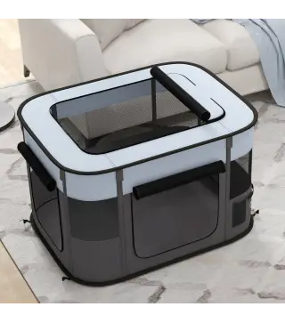 Parque para Perros y Gatos, Corralito Plegable Portátil para Cachorros Conejos y Cobayas Tela Oxford 84x64x53 cm Gris