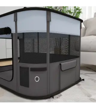 Parque para Perros y Gatos, Corralito Plegable Portátil para Cachorros Conejos y Cobayas Tela Oxford 84x64x53 cm Gris