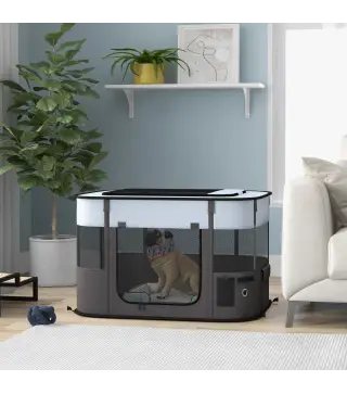 Parque para Perros y Gatos, Corralito Plegable Portátil para Cachorros Conejos y Cobayas Tela Oxford 84x64x53 cm Gris