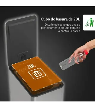 Cubo de Basura de Cocina de 20L de Acero Inoxidable con Tapa de Cierre Suave Pedal y Cubo Extraíble Plateado
