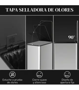 Cubo de Basura de Cocina de 20L de Acero Inoxidable con Tapa de Cierre Suave Pedal y Cubo Extraíble Plateado