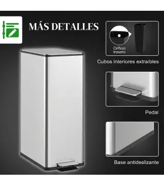 Cubo de Basura de Cocina de 20L de Acero Inoxidable con Tapa de Cierre Suave Pedal y Cubo Extraíble Plateado