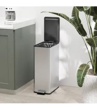 Cubo de Basura de Cocina de 20L de Acero Inoxidable con Tapa de Cierre Suave Pedal y Cubo Extraíble Plateado