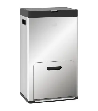Cubo de Basura de Cocina 3 Compartimentos 2x18L+20 L (56 L) de Acero Inoxidable con Ruedas Tapa de Cierre Suave Plata