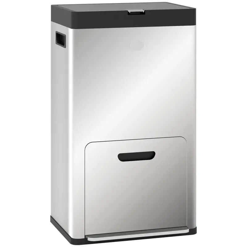 Cubo de Basura de Cocina 3 Compartimentos 2x18L+20 L (56 L) de Acero Inoxidable con Ruedas Tapa de Cierre Suave Plata