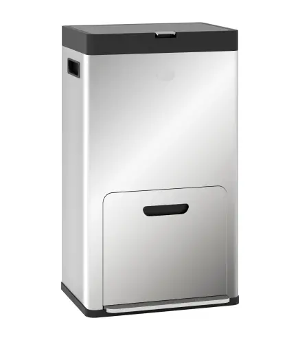Cubo de Basura de Cocina 3 Compartimentos 2x18L+20 L (56 L) de Acero Inoxidable con Ruedas Tapa de Cierre Suave Plata