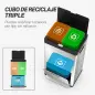 Cubo de Basura de Cocina 3 Compartimentos 2x18L+20 L (56 L) de Acero Inoxidable con Ruedas Tapa de Cierre Suave Plata