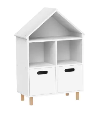 Librería Infantil de 3 Niveles Forma Casa con 3 Estantes y 2 Armarios para Guardería para Niños de 3 a 8 Años Blanco