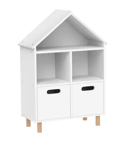 Librería Infantil de 3 Niveles Forma Casa con 3 Estantes y 2 Armarios para Guardería para Niños de 3 a 8 Años Blanco