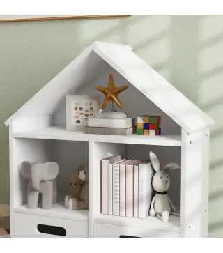 Librería Infantil de 3 Niveles Forma Casa con 3 Estantes y 2 Armarios para Guardería para Niños de 3 a 8 Años Blanco